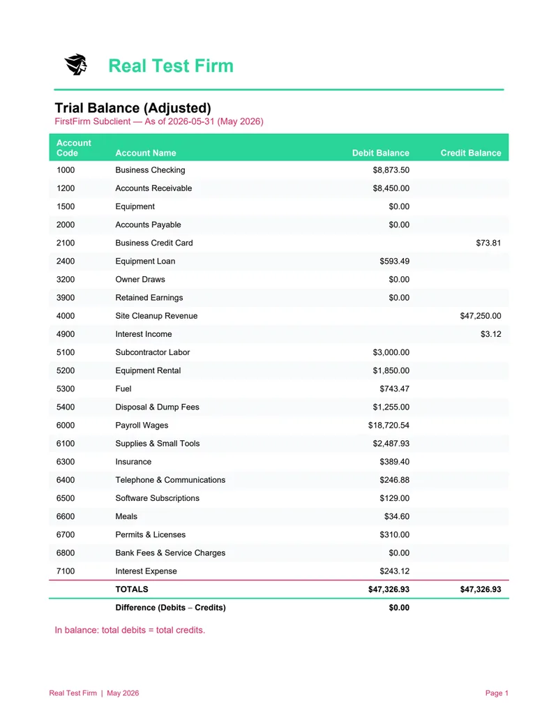 Trial Balance (Adjusted) preview